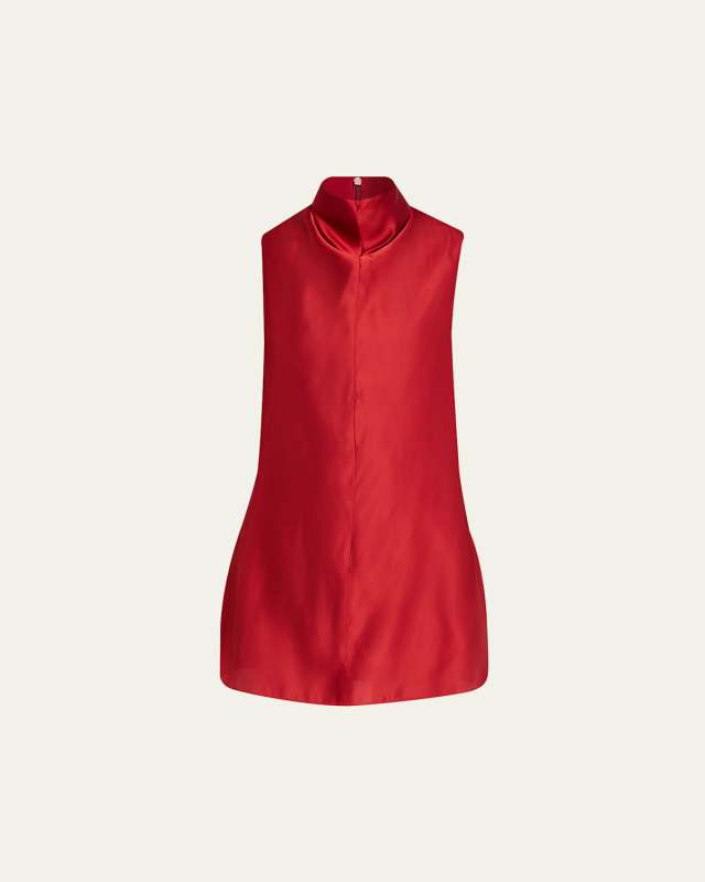 Daria Sleeveless Turtleneck Twill Mini Dress